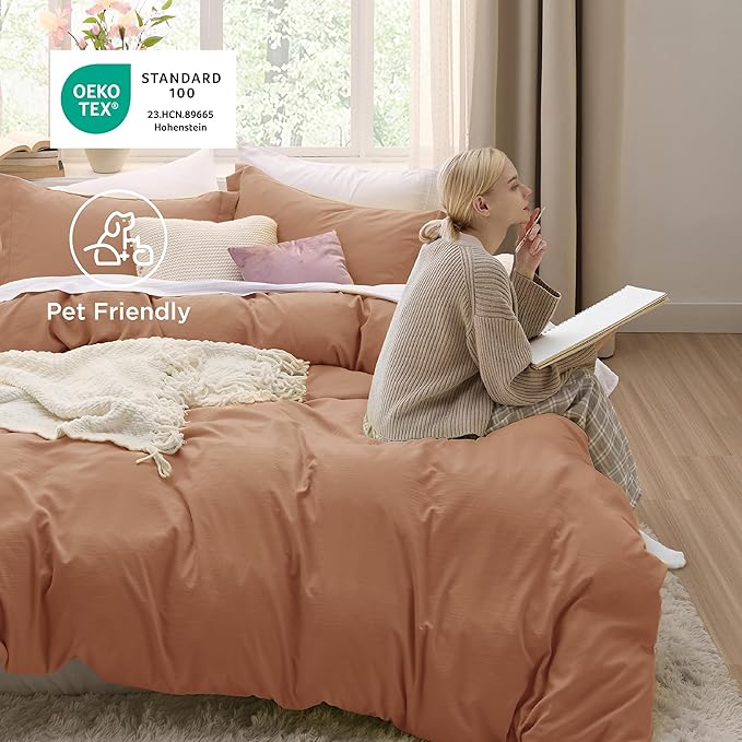 Bedsure Taupe Duvet Cover Full Size - 3 Pieces Prewashed Extra Soft Cotton-Like Bedding Set, Includes 1 Duvet Cover 80x90 Inches with Zipper Closure & 2 Pillow Shams, Comforter Not Included