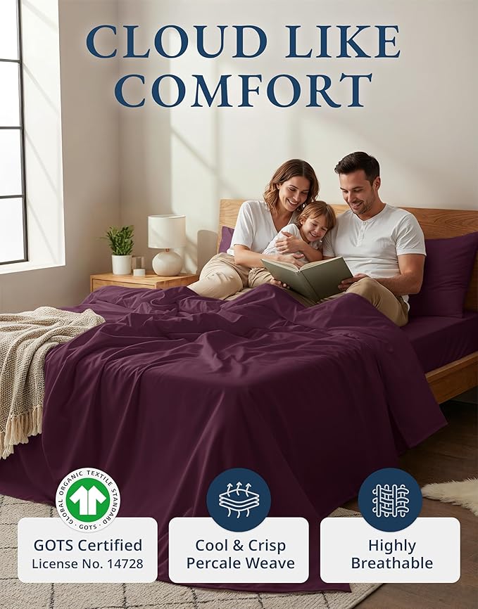 LANE LINEN Sustainably Produced 100% Organic Cotton Twin Bed Sheet Set, Soft & Breathable Naturally Cool Temperature Regulating Twin Sheet Set, Low Pilling Fade Resistant Bed Sheets- Windsor Wine