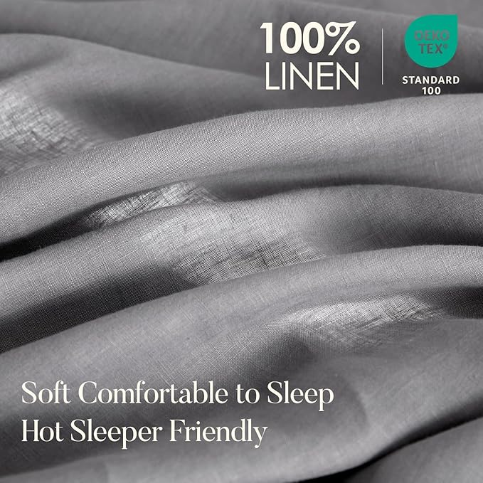 DAPU 100% Linen Duvet Cover Set - Pure Natural French Flax Linen with Corner Ties and Zipper Closure Soft Breathable Durable for Hot Sleepers 1 Duvet Cover 2 Pillowcases (Earl Gray, Queen/Full)