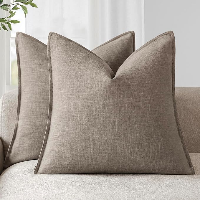 Foindtower Set of 2, Decorative Linen Soild Throw Pillow Covers Soft Accent Euro Cushion Case Farmhouse Neutral Pillowcase for Chair Couch Sofa Bedroom Living Room Home Decor 20 x 20 Inch Brown Tan
