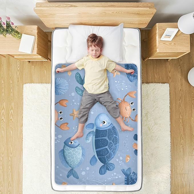 Waterproof Bed Pad Reusable Changing Pad Toddler Mattress Protector Large Pee Pad Baby Diaper Pad Soft Washable Liner Blue Turtle Fish Crabs Starfish