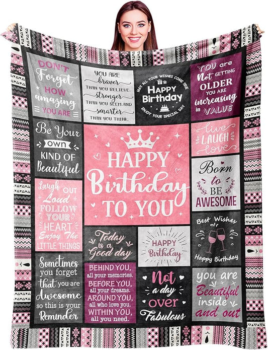 Birthday Gifts for Women Girls Throw Blanket 50"X40", Happy Birthday Decorations, Unique Bday Gift Ideas for Her Daughter Friends Mom Sister Wife Grandma