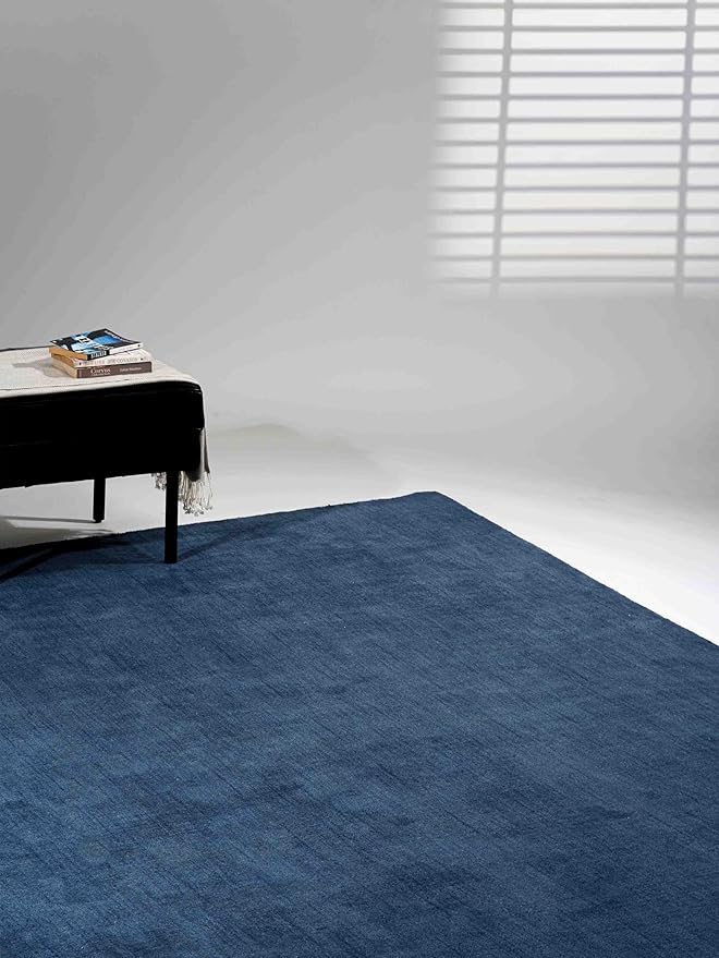 Rugsotic Carpets Hand Knotted Gabbeh Wool 8'x10' Area Rug Solid Blue L00111
