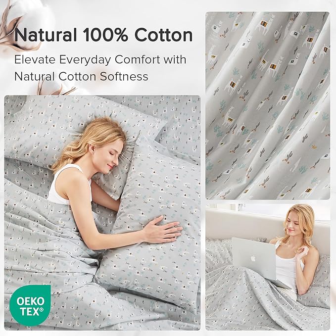 Comfort Spaces 100% Cotton Sheet Set Breathable, Lightweight, Soft with 14" Elastic Pocket Fits up to 16" Mattress, All Season Cozy Bedding, Matching Pillow Case, King Lama Multi 4 Piece
