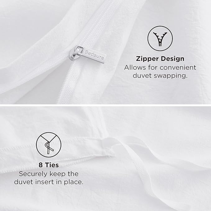 Bedsure 100% Washed Cotton Duvet Cover Cal King - Bright White Minimalist Cotton Duvet Cover Linen Like for All Seasons - GentleSoft™ Plain Simple Bedding (Bright White, Cal King, 104"x98")