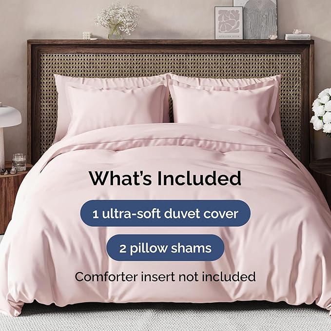 Duvet Cover King Size - Extra Soft King Size Duvet Cover - Lightweight, Breathable, Easy Care & Fade Free w/ Zipper Closures & Ties - 104" x 90" Inches - (Lavender Pink) Comforter Not Included