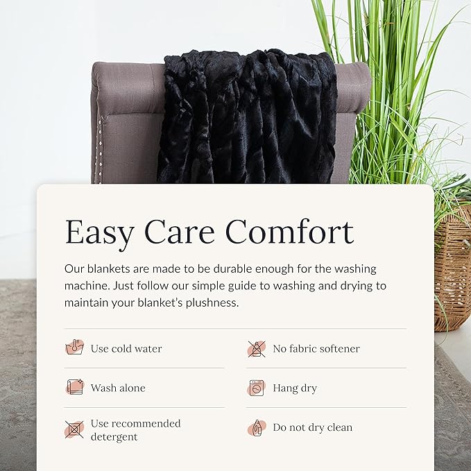 Minky Couture Sorbet Blanket - Ultra-Soft Throw for Silky Smooth Comfort - Premium Decorative Throw Blanket - Midweight, Breathable Fabric - Machine Washable Grande, Black