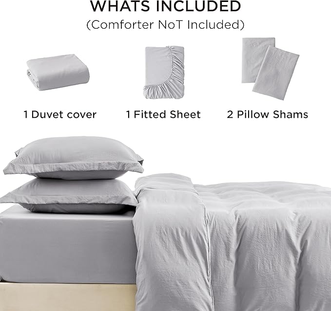 Bedsure Duvet Cover King Size with Fitted Sheet - 4 Pieces Prewashed Cotton-Like Polyester Extra Soft Bedding Set, Includes 1 Duvet Cover 104x90 Inches, 2 Pillow Shams, 1 Fitted Sheet, Light Grey