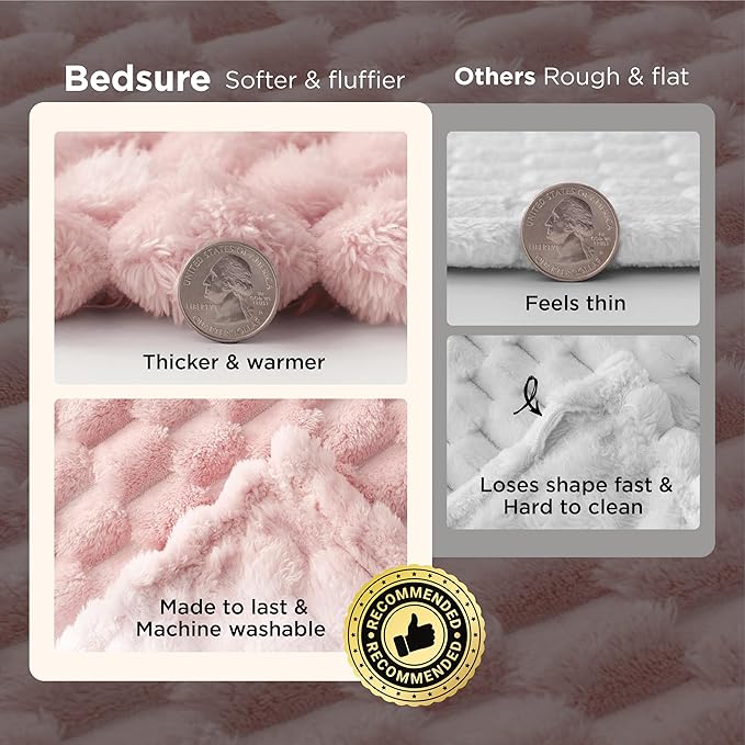 Bedsure Blanket Queen Size for Bed - 350GSM Fluffy Plush Bubble Blanket Queen Size for Home Room Decor, GentleSoft Cute Fleece Soft Cozy Gifts for Women Girls, Pink, 90x90 Inches