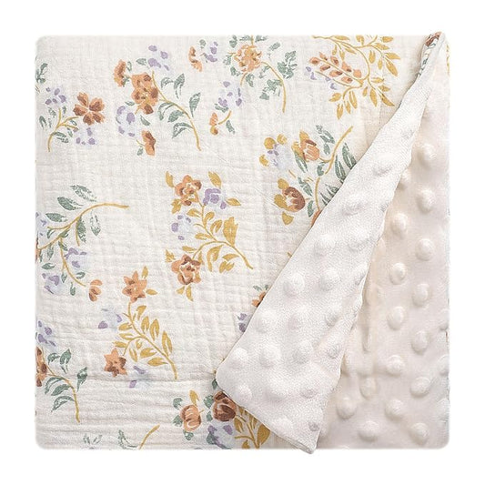 Premium Soft Muslin Cotton Front Fluffy-Backed Baby Swaddle Blankets Double Layer Nursery Plush Dotted Fleece Back Receiving Bed Quilt Blanket for Unisex Newborn Toddler Boys Girls 30 x 41 Inches