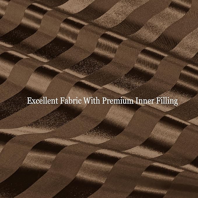 Whale Flotilla 3-Piece Reversible Silky Soft Queen Comforter Set, Luxury Stripe Satin Comforters Full Size Bedding Set with 2 Satin Pillowcases, Lightweight Duvet Set for All Seasons, Brown