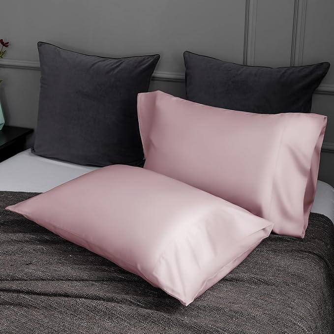 TELUS Pillow Cases Standard Size 2 Pack, Bamboo Rayon & Lyocell Pillowcase with Envelope Closure, Cooling Breathable Pillow Cover for Hot Sleeper & Night Sweats, 20x26 inch, Light Pink