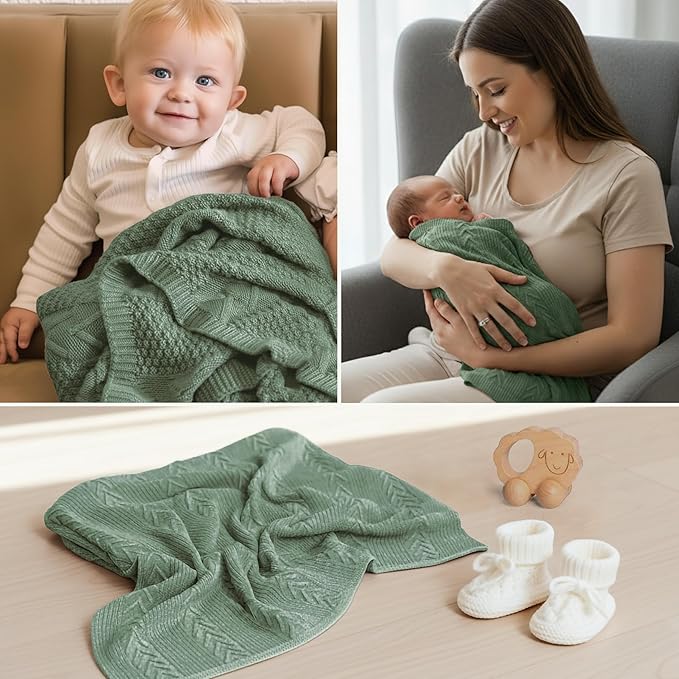 Organic Cotton Knit Baby Blanket 31.5 X 43.3 Inches Soft Knitted and Breathable Baby Blanket for Boys and Girls Perfect Swaddle Baby Blankets for Boys & Girls, Infants Toddlers All Seasons