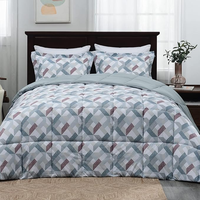Basic Beyond King Size Comforter Set - Printed Geometry Pattern Comforter Set King Size,Lightweight Down Alternative Bed Comforter King Set(Geometry,King)