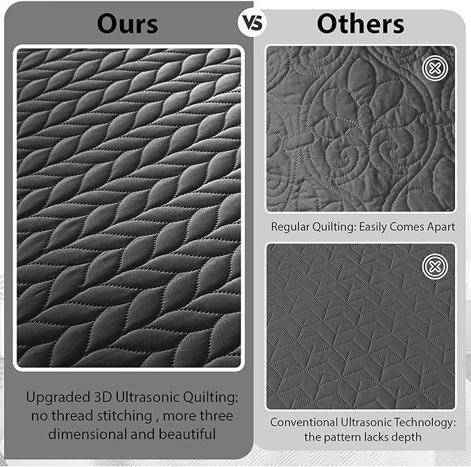 IR Imperial Rooms 8 Pack Quilt King Size Bedding (106" x 96") - Bulk Wholesale for Hotels, Guest Bedroom & Airbnbs - Lightweight Microfiber Reversible Embossed Quilts Bedspread (Charcoal)