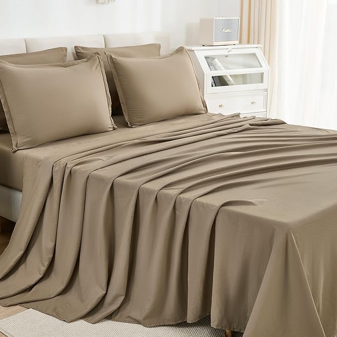 Litanika Oversized Queen Size Comforter Set Taupe - 7 Pieces Bed in a Bag Oversized Beddding Sets, Solid Lightweight Bed Set with Comforter, Sheets, Pillowcases & Shams