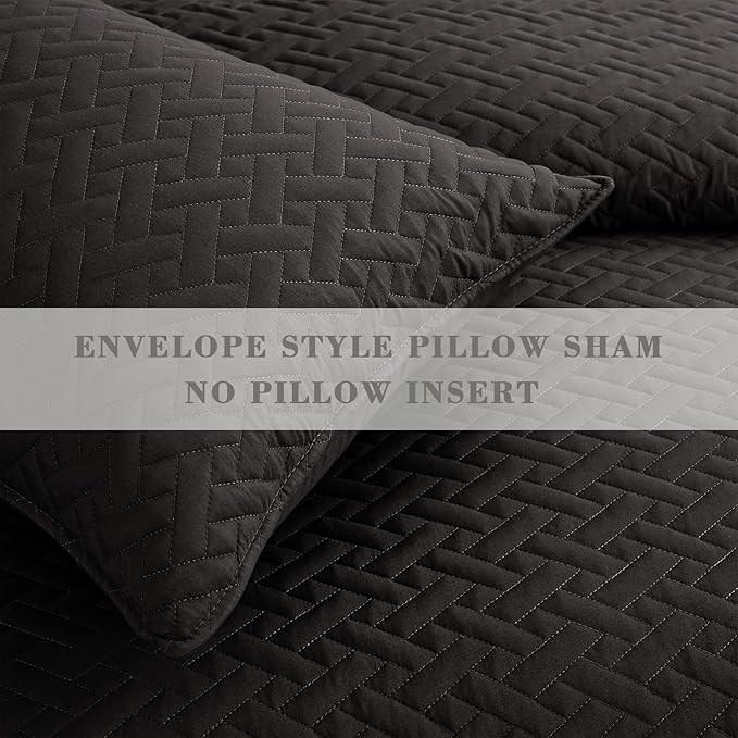 Exclusivo Mezcla King Size Quilt Bedspreads with Basket Weave Pattern, Soft Lightweight Summer Quilts Bedding Set Coverlets Bed Cover for All Seasons, Black