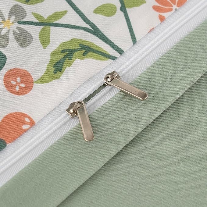 mixinni Sage Green Duvet Cover Set Queen-Exquisite Floral Queen Size Comforter Set for All Seasons, 3 Pieces, 1 Wildflower Plants Duvet Cover (90"x90") and 2 Pillow Cases (20"x26"), Sage Green