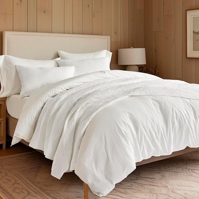 EVERGRACEHOME Cotton Coverlet Set King Size 3 Pieces, Lightweight Soft Ribbed Matelassé Bedspread Quilt Set, Cozy Oversized Quilted Bedding Set with 2 Pillow Shams for All Seasons, Ivory White
