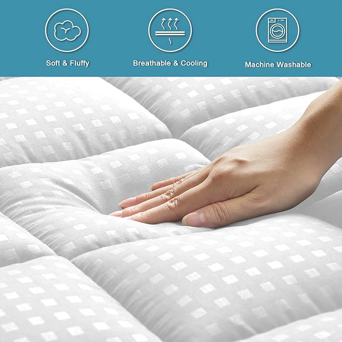 HYLEORY California King Mattress Pad Quilted Fitted Mattress Protector Cooling Pillow Top Mattress Cover Breathable Fluffy Soft Mattress Topper with 8-21" Deep Pocket