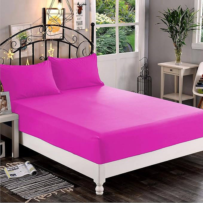 Elegant Comfort 1500 Premium Hotel Quality 1-Piece Fitted Sheet, Softest Quality Microfiber - Deep Pocket up to 16 inch, Wrinkle and Fade Resistant, Queen, Hot Pink