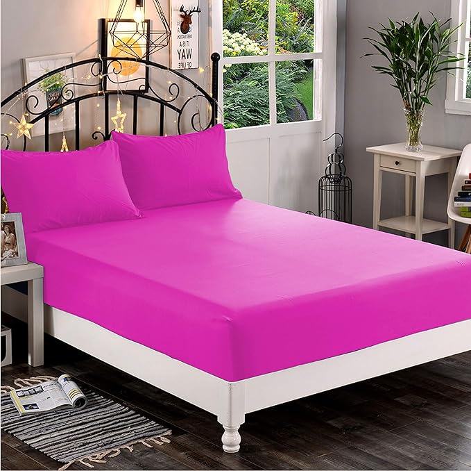 Elegant Comfort 1500 Premium Hotel Quality 1-Piece Fitted Sheet, Softest Quality Microfiber - Deep Pocket up to 16 inch, Wrinkle and Fade Resistant, Queen, Hot Pink