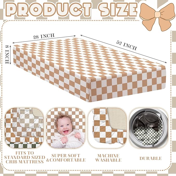 Peryiter 4 Pack Crib Sheets Girl Soft Baby Bed Sheet Set 52'' x 28" Nursery Crib Sheets for Standard Bed for Nursery Decor Baby Boys or Girls(Multicolor,Plaid)
