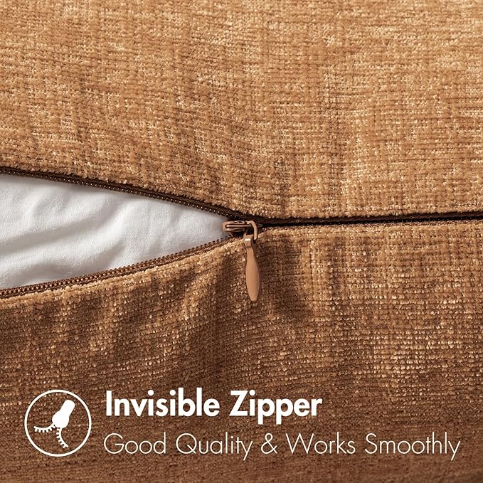 MIULEE Pack of 2 Brown Throw Pillow Covers 12x20 Inch Soft Chenille Lumbar Pillow Covers for Sofa Living Room Couch Solid Dyed Cases