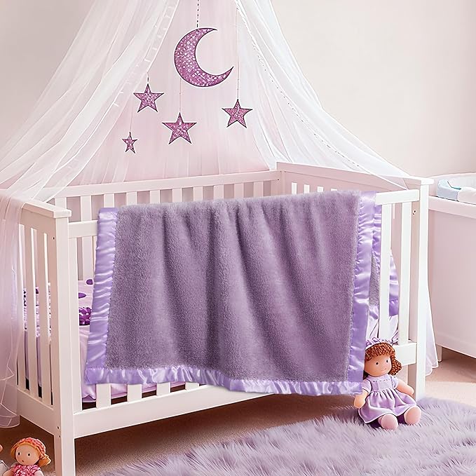 Pro Goleem Fleece Baby Blanket with 2 Inch Satin Trim Soft Plush Blanket for Boys and Girls for Babies Purple 30''x40''