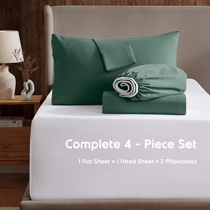 Nestl King Sheet Set - Luxury 1800 Ultra-Soft Microfiber King Bed Sheets - Double Brushed - Deep Pockets - Easy Fit - 4 Piece Set - Bedding Sheets & Pillowcases (King, Dark Green)
