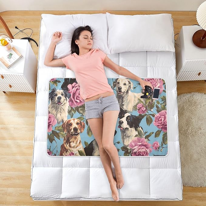 Waterproof Bed Pad Reusable Changing Pad Toddler Mattress Protector Large Pee Pad Baby Diaper Pad Soft Washable Liner Blue Dog and Rose