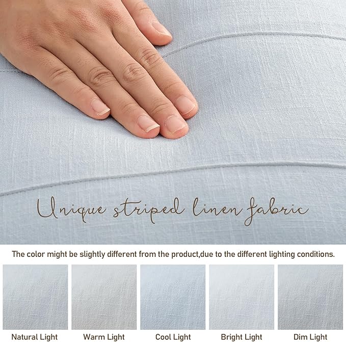 ZWJD Decorative Linen Throw Pillow Covers 18x18 Set of 2 Solid Handcrafted Striped Cushion Covers for Bed Soft Modern Farmhouse Neutral Pillowcase for Couch Bedroom Living Room Home Decor(Sky Blue)