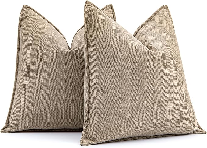MIULEE Pack of 2 Khaki Decorative Pillow Covers 22x22 Inch Soft Chenille Luxurious Couch Throw Pillows Farmhouse Cushion Covers Euro Shams with Elegant Design for Sofa Bedroom Living Room Home Decor