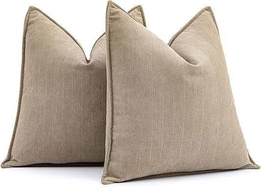 MIULEE Pack of 2 Khaki Decorative Pillow Covers 22x22 Inch Soft Chenille Luxurious Couch Throw Pillows Farmhouse Cushion Covers Euro Shams with Elegant Design for Sofa Bedroom Living Room Home Decor
