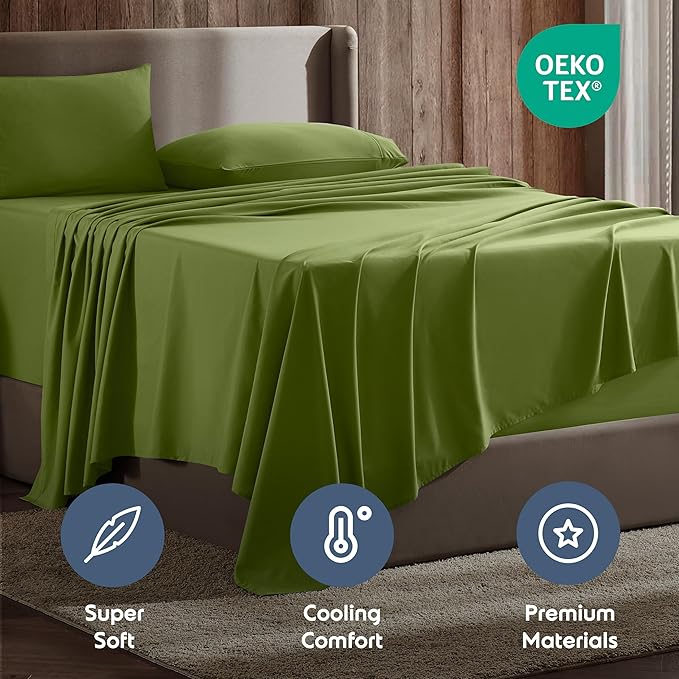 Nestl Queen Sheet Set - Luxury 1800 Ultra-Soft Microfiber Bed Sheets - Double Brushed - Deep Pockets - Easy Fit - 4 Piece Set - Bedding Sheets & Pillowcases (Queen, Calla Green)