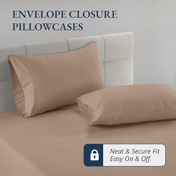 LANE LINEN Full Fitted Sheet, 100% Organic Cotton, 3-Piece Set (1 Fitted Sheet,2 Pillowcases), Percale Weave, Full Bed Bottom Sheet, Ultra Soft, Fits Mattress Upto 15" Deep - Taupe(No Flat Sheet)