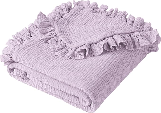 Konssy Flounce Muslin Baby Blankets, Cotton Crib Blanket for Baby Infant Toddler, Super Soft and Lightweight Nursery Blankets 40"x36" (Purple)