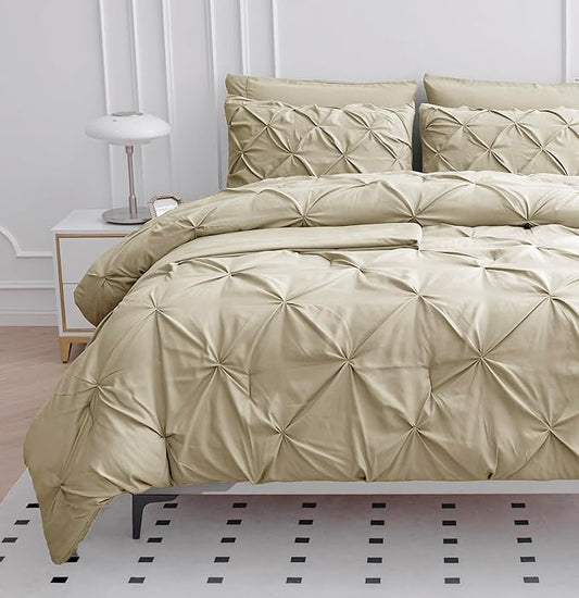 LANE LINEN Full Size Bed in a Bag Comforter - Set of 7 Piece - All-Season Luxury Down Alternative - Classic Pintuck All in One Bedding Collection - Ideal Bedding for Apartments & First Homes – Linen | Timeless style, Breathable comfort, Light cozy fill...