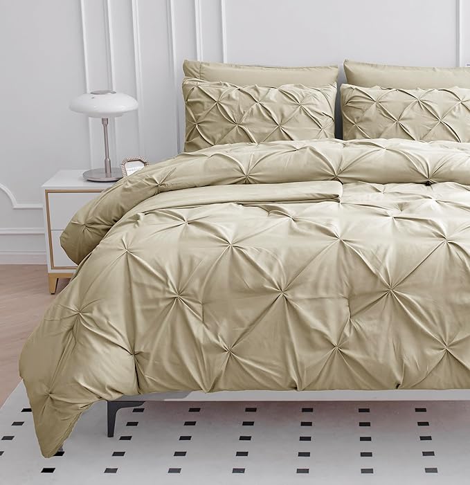 LANE LINEN Comforter Queen Size - Set of 7 Piece - Pintuck Stitch Design Bedding with 1 Comforter, 1 Flat Sheet, 1 Fitted Sheet, 2 Pillowcases & 2 Shams - Soft, Warm & Cozy Bedding Collection – Linen | Cozy not heavy, Cozy sleep surface, Very soft feel...