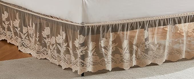WARM HOME DESIGNS Bed Skirt for King Bed. Our Golden Bed Skirt Goes Great with Farmhouse or Victorian Bedding. Lace Dust Ruffle for Any Bedroom Decor. DO Linen King