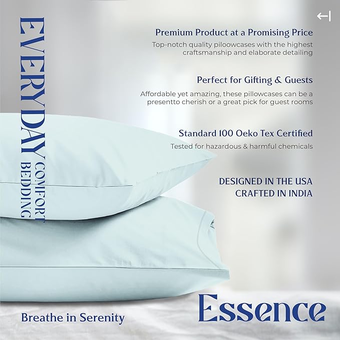 Mayfair Linen 100% Organic Cotton King Size Pillow Cases Set of 2 - Ultra Soft Hotel Quality King Pillow Covers, Authentic GOTS Certified, Crisp, Cooling Percale Weave Cotton Pillowcases - Sea Foam