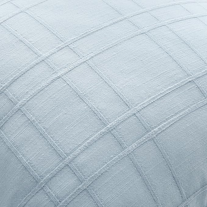 MIULEE Decorative Linen Check Euro Shams Throw Pillow Covers Neutral Farmhouse Vintage Pillow Covers 24x24 Set of 2 Boho Modern Home Decor for Sofa Couch Bedroom Cushion Coastal Blue