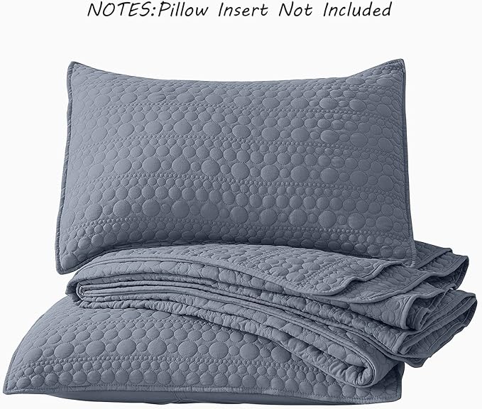 HORIMOTE HOME Quilt Set Queen Size Denim Blue, Classic Geometric Spots Stitched Pattern, Pre-Washed Microfiber Coverlet Ultra Soft Lightweight Quilted Bedspread for All Season, 3 Pieces