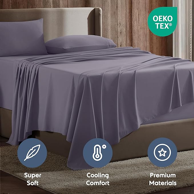 Nestl Full XL Sheet Set - Luxury 1800 Ultra-Soft Microfiber Full Extra Long Bed Sheets - Double Brushed - Deep Pockets - Easy Fit - 4 Piece Set - Bedding Sheets & Pillowcases (Full XL, Grayish Purple)