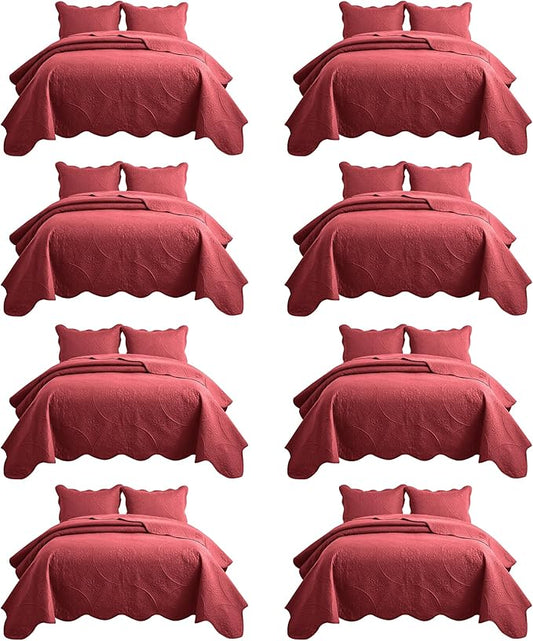 IR Imperial Rooms 8 Pack Quilt King Size Bedding (106" x 96") - Bulk Wholesale for Hotels, Guest Bedroom & Airbnbs - Lightweight Microfiber Reversible Floral Embossed Quilts Bedspreads (Burgundy)