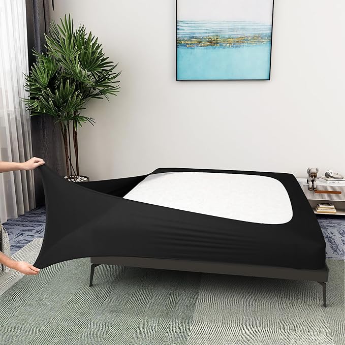 Alyvia Spring Box Spring Cover Full Size - Jersey Knit & Stretchy Wrap Around 4 Sides Bed Skirt for Hotel & Home - Full/Full XL, Black
