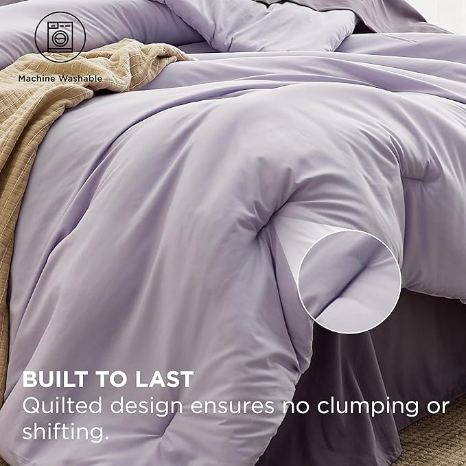 Bedsure Full Size Comforter Set - 7 Pieces Lavender Full Bedding Set for All Seasons, Boho Contrasting Design Bed in a Bag with Comforter, Sheets, Pillowcases & Shams