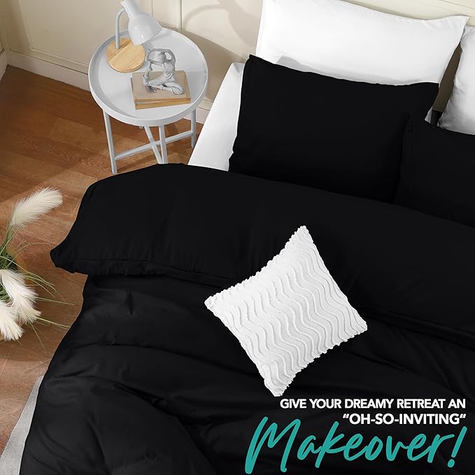 Utopia Bedding Duvet Cover Set with Pillowcases - 3 Pieces Bedding Duvet Cover with Zipper Closure - 1 Duvet Cover with 2 Pillowcases - Soft Brushed Microfiber(Full, Black)
