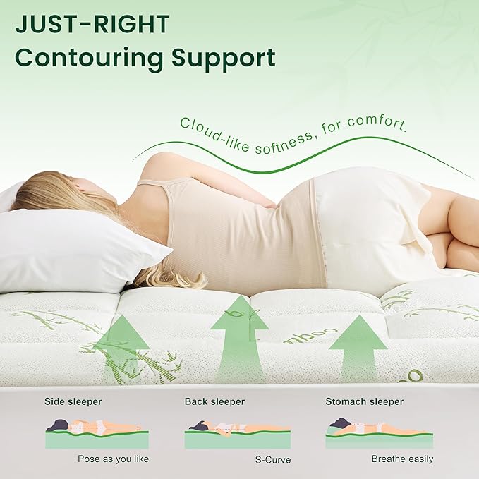 Love's cabin King Mattress Topper Viscose Derived from Bamboo, Thick Pillow Top Mattress Pad with Stretchable Pockets for 8"-20" Mattress, Breathable Cooling Mattress Topper for Hot Sleepers, Green