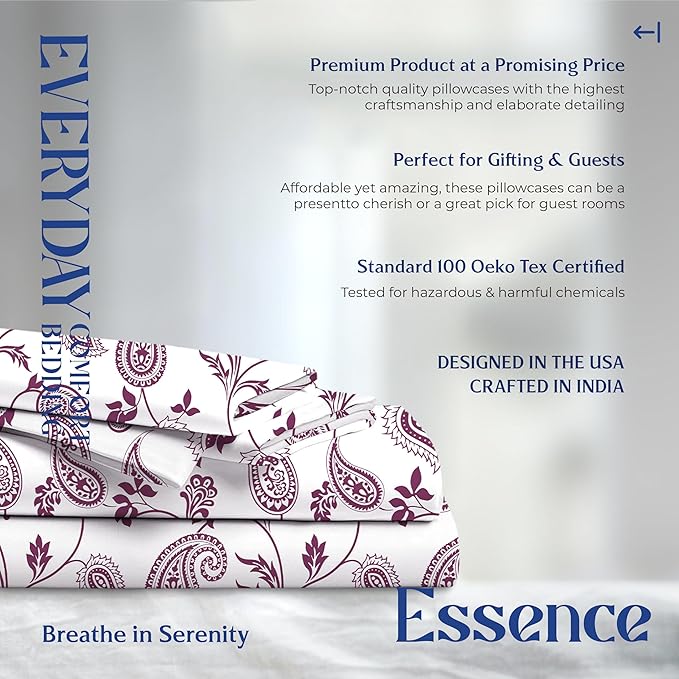 Mayfair Linen 100% Organic Cotton Printed Sheets King Size - 4 PC Organic Cotton Percale Sheets King Set (Paisley), Cooling & Breathable Bedsheets, 16" Deep Pocket Hotel Bedding - GOTS Certified